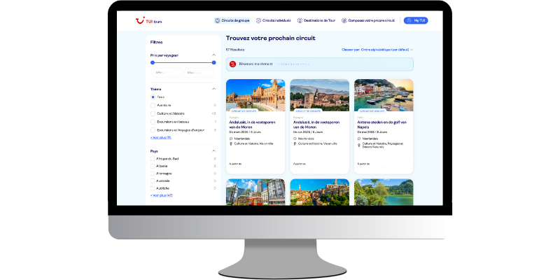 Tui's website B2C multiday tours, supported by Nezasa TripBuilder