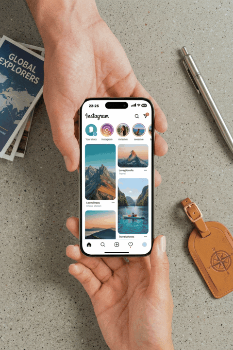a travel showing a social media inspiration video to travel agent