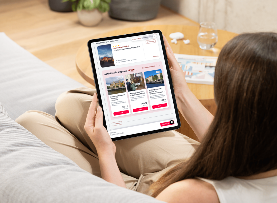 woman booking a holiday inspired by a social media video.